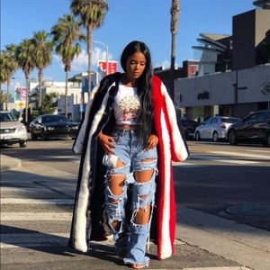 Striped Faux Fur Coat